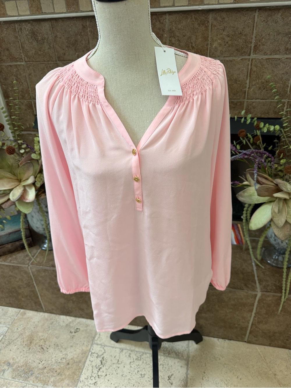 NWT LILLY PULITZER Elsa Silk Top pink muse sz M - Picture 2 of 6